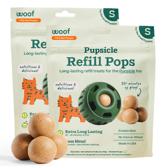 Picture of WOOF Pupsicle Refill Pops, Delicious Long Lasting Dog Treats, Refills for The Pupsicle, Pre-Made Refill Treats for Dogs, Natural Ingredients, Low-Mess Beef Pet Treats - Small Pops - 10 Count - 2 Pack