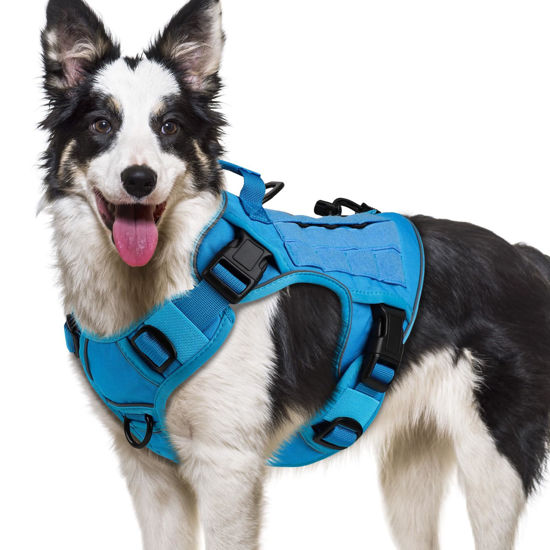 Picture of WINGOIN Blue Tactical Dog Harness for Large Dogs No Pull Adjustable Pet Harness with Handle Reflective K9 Military Service Dog Vest for Walking Hiking Training (L)