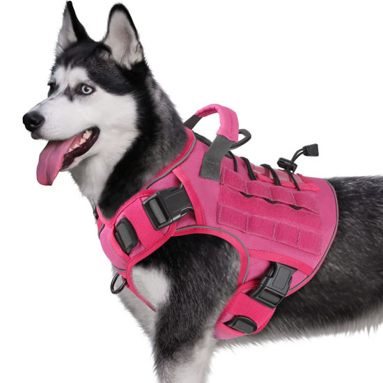 Picture of WINGOIN Pink Harness with Handle Tactical Dog Harness for Large Dogs No Pull Adjustable Reflective K9 Military Dog Vest Harnesses for Labrador Retriever, Siberian Husky, German Shepherd Dog (L)