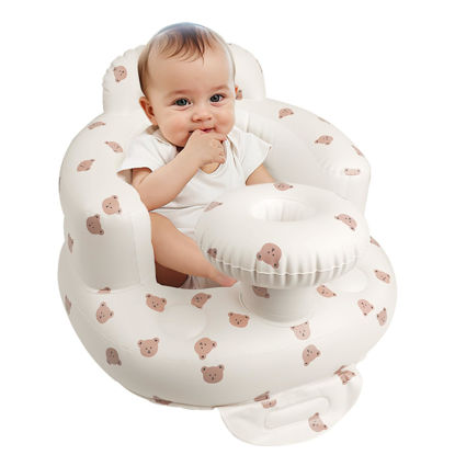 Picture of EKEPE Inflatable Baby Chair with Tray for Babies 3 Months & Up, Blow Up Baby Seat with Built in Air Pump, Sit Me Up Floor Baby Seats for Infants for Sitting Up - Bear Head with Tray