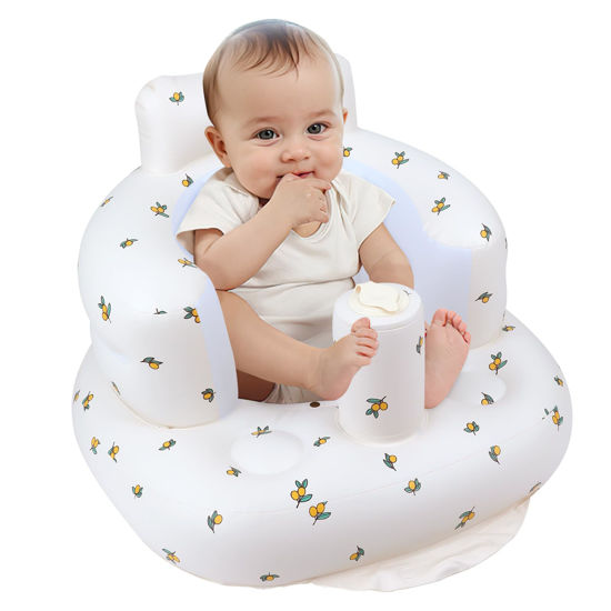 Picture of EKEPE Inflatable Baby Seat for Babies 3 Months & Up, Baby Floor Seats for Sitting Up, Baby Seats for Infants, Blow Up Baby Chair with Built in Air Pump - Olive Flower