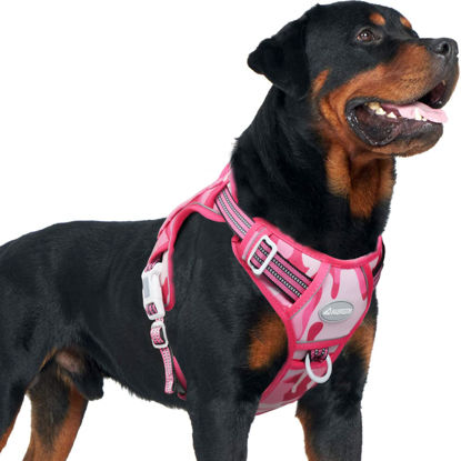 Picture of Auroth Tactical Dog Harness for Small Medium Large Dogs No Pull Adjustable Reflective K9 Working Training Easy Control Pet Vest Military Service Harnesses, Pink Camo