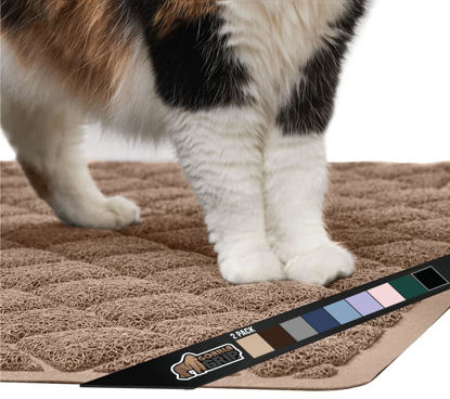 Picture of The Original Gorilla Grip Water Resistant Cat Litter Box Trapping Mat 2 Pack, Easy Clean, Textured Backing, Traps Mess for Cleaner Floors, Less Waste, Stays in Place for Cats, 24x17 Beige