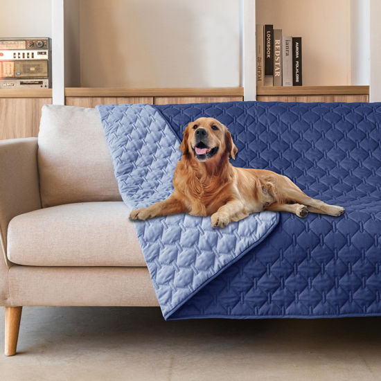 Picture of gogobunny 100% Double Sided Waterproof Dog Blanket Soft Pet Bed Cover Reversible Protect Furniture Couch Sofa Car for Puppy Large Dog Cat (Dark Navy/Light Navy, 52x82 Inch (Pack of 1))