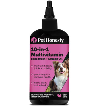 Picture of Pet Honesty Dog Multivitamin Supplement with Salmon Oil for Dogs - Allergy Itch Relief, Digestion, Skin & Coat Health, Liquid Supplement - Dog Food Topper Bone Broth with Prebiotics (12 oz)