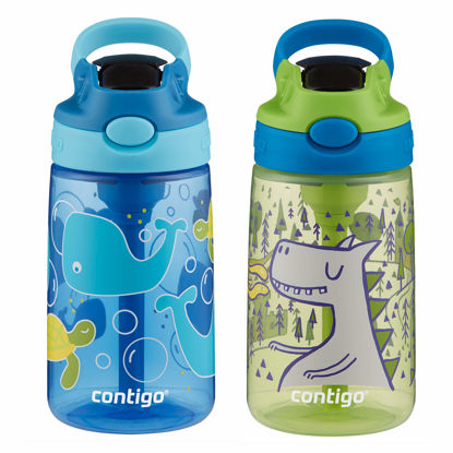 Picture of Contigo Aubrey Kids Water Bottle with Silicone Straw and Spill-Proof Lid, 14 oz, 2 Pack, Whales & Dragon