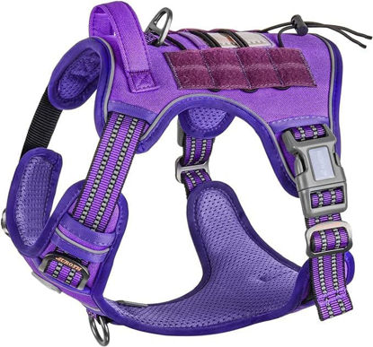 Picture of Auroth Tactical Dog Harness for Large Dogs No Pull Adjustable Pet Harness Reflective K9 Working Training Easy Control Pet Vest Military Service Dog Harnesses Purple M