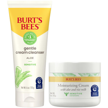 Picture of Burt’s Bees Sensitive Skin Bundle, Gentle Cream Facial Cleanser with Aloe and Moisturizing Face Cream with Aloe and Rice Milk, Natural Origin Skincare, 6 oz./3 oz.