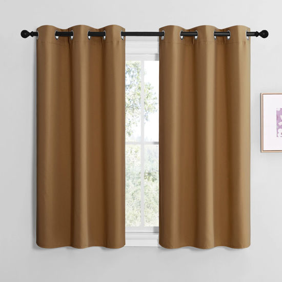 Picture of NICETOWN Sleek Blackout Curtains 50 inches Length for Small Windows, Noise Reducing and Block Draft Panels for Door Doorway Laundry Office Luxury Decor Theme (2 Panels, Gold Brown, W42 x L50 -Inch)