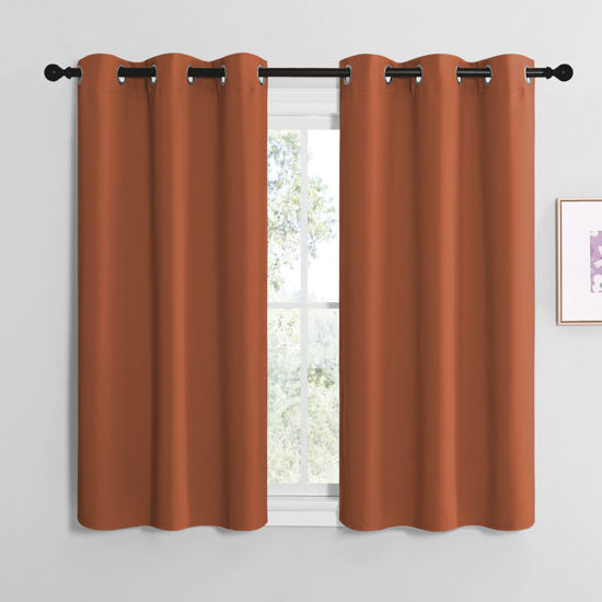 Picture of NICETOWN Bedroom Halloween Curtains 50 inches Long, Privacy and Thermal Insulated Blackout Drapes for Windows (Burnt Orange, 1 Pair, 42 x 50 inches)