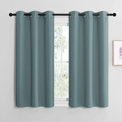 Picture of NICETOWN Modern Blackout Curtains Noise Reducing, Thermal Insulated and Privacy Room Darkening Drape Panels for Boy's Guest Room Door Small Short Window (Greyish Blue, 2 Panels, W42 x L50 -Inch)