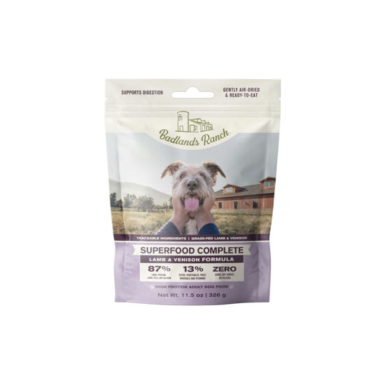 Picture of BADLANDS RANCH by Katherine Heigl- Superfood Complete, Air-Dried Adult Dog Food, High Protein, Zero Fillers, Superfood Nutrition (Premium Lamb & Venison Formula, 11.5 oz.)