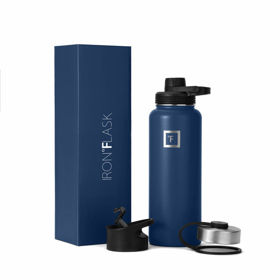 Picture of IRON °FLASK Sports Water Bottle - Wide Mouth with 3 Spout Lids - Stainless Steel Gym & Outdoor Bottles for Men, Women & Kids - Double Walled, Insulated Thermos, Metal Canteen - Twilight Blue, 40 Oz