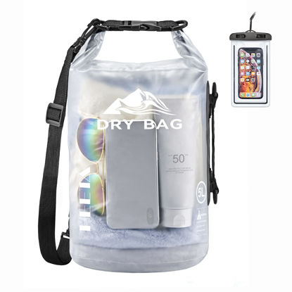 Picture of HEETA Dry Bag Waterproof for Women Men, Roll Top Lightweight Dry Storage Bag Backpack with Phone Case for Travel, Swimming, Boating, Kayaking, Camping and Beach (Transparent White, 40L)