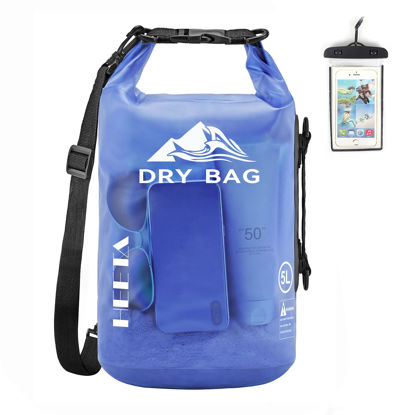 Picture of HEETA Dry Bag Waterproof for Women Men, Roll Top Lightweight Dry Storage Bag Backpack with Phone Case for Travel, Swimming, Boating, Kayaking, Camping and Beach (Transparent Bluish Violet, 40L)