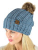 Picture of C.C Thick Cable Knit Faux Fuzzy Fur Pom Fleece Lined Skull Cap Cuff Beanie, Confetti Denim