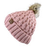 Picture of C.C Thick Cable Knit Faux Fuzzy Fur Pom Fleece Lined Skull Cap Cuff Beanie, Lattice Indi Pink