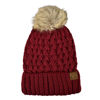 Picture of C.C Thick Cable Knit Faux Fuzzy Fur Pom Fleece Lined Skull Cap Cuff Beanie, Lattice Burgundy