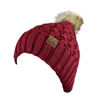 Picture of C.C Thick Cable Knit Faux Fuzzy Fur Pom Fleece Lined Skull Cap Cuff Beanie, Lattice Burgundy