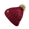 Picture of C.C Thick Cable Knit Faux Fuzzy Fur Pom Fleece Lined Skull Cap Cuff Beanie, Lattice Burgundy