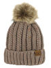 Picture of C.C Thick Cable Knit Faux Fuzzy Fur Pom Fleece Lined Skull Cap Cuff Beanie, Confetti Taupe