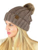 Picture of C.C Thick Cable Knit Faux Fuzzy Fur Pom Fleece Lined Skull Cap Cuff Beanie, Confetti Taupe