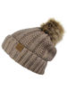 Picture of C.C Thick Cable Knit Faux Fuzzy Fur Pom Fleece Lined Skull Cap Cuff Beanie, Confetti Taupe