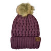 Picture of C.C Thick Cable Knit Faux Fuzzy Fur Pom Fleece Lined Skull Cap Cuff Beanie, Lattice Coco Berry