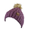 Picture of C.C Thick Cable Knit Faux Fuzzy Fur Pom Fleece Lined Skull Cap Cuff Beanie, Lattice Coco Berry