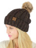 Picture of C.C Thick Cable Knit Faux Fuzzy Fur Pom Fleece Lined Skull Cap Cuff Beanie, Confetti Brown