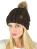 Picture of C.C Thick Cable Knit Faux Fuzzy Fur Pom Fleece Lined Skull Cap Cuff Beanie, Confetti Brown