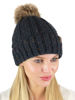 Picture of C.C Thick Cable Knit Faux Fuzzy Fur Pom Fleece Lined Skull Cap Cuff Beanie, Confetti Dark Melange Gray