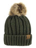 Picture of C.C Thick Cable Knit Faux Fuzzy Fur Pom Fleece Lined Skull Cap Cuff Beanie, Confetti Dark Olive