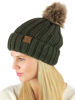 Picture of C.C Thick Cable Knit Faux Fuzzy Fur Pom Fleece Lined Skull Cap Cuff Beanie, Confetti Dark Olive