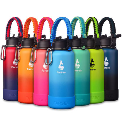 Picture of Farsea Insulated Water Bottle With Paracord Handle, Protective Silicone Boot and 2 Lids (Straw Lid & Spout Lid), Stainless Steel Water Bottle Wide Mouth, Double Wall Sweat-Proof BPA-Free, 32 oz