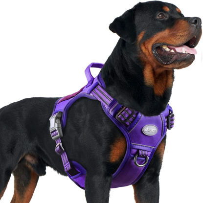 Picture of Auroth Tactical Dog Harness for Large Dogs No Pull Adjustable Pet Harness Reflective K9 Working Training Easy Control Pet Vest Military Service Dog Harnesses Purple XL