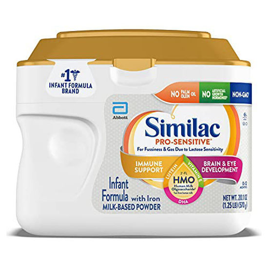 Picture of Similac Pro-Sensitive Infant Formula with Iron for Lactose Sensitivity, with 2?FL HMO for Immune Support, Non-GMO, Baby Formula Powder, 20.1oz Tub