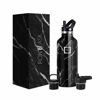 Picture of IRON °FLASK Camping & Hiking Hydration Canteens - 3 Lids (Narrow Straw Lid) Leak Proof Vacuum Insulated Stainless Steel - Hot & Cold Double Walled Sports Water Bottle - Black Marquina, 32 Oz