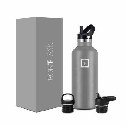 Picture of IRON °FLASK Camping & Hiking Hydration Canteens - 3 Lids (Narrow Straw Lid) Leak Proof Vacuum Insulated Stainless Steel - Hot & Cold Double Walled Sports Water Bottle - Graphite, 32 Oz