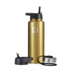 Picture of IRON °FLASK Sports Water Bottle - Wide Mouth with 3 Straw Lids - Stainless Steel Gym & Outdoor Bottles for Men, Women & Kids - Double Walled, Insulated Thermos, Metal Canteen - Gold, 40 Oz