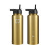 Picture of IRON °FLASK Sports Water Bottle - Wide Mouth with 3 Straw Lids - Stainless Steel Gym & Outdoor Bottles for Men, Women & Kids - Double Walled, Insulated Thermos, Metal Canteen - Gold, 40 Oz