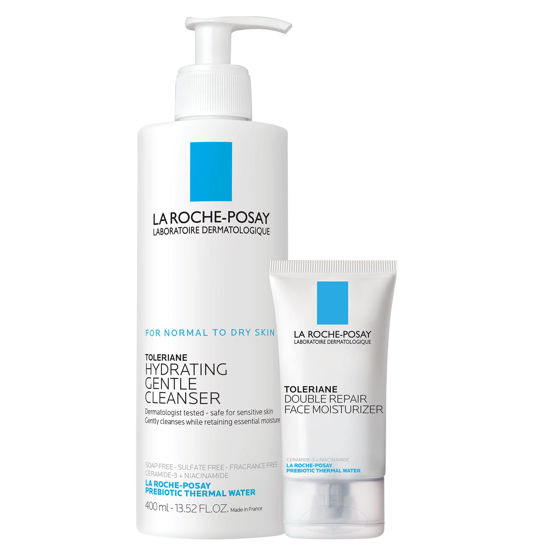 Picture of La Roche-Posay Toleraine Skin Care Set | Double Repair Face Moisturizer 40ml & Hydrating Gentle Cleanser 400ml | Oil Free Moisturizer & Face Wash | Formulated with Niacinamide