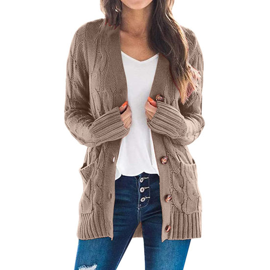 Picture of JMMSlmax Cardigan Sweaters for Women Lightweight with Pockets Women's Fall Casual Open Front Button Long Sleeve Knit Cardigan