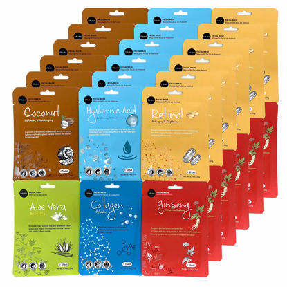 Picture of Celavi Essence Facial Face Mask Paper Sheet Korea Skin Care Moisturizing 6 packs for each 6 flavors (New C) K-Beauty Skincare 36 masks in a pack Made in Korea