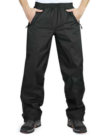 Picture of 33,000ft Men's Rain Pants, Waterproof Rain Over Pants, Windproof Outdoor Pants for Hiking, Fishing Black