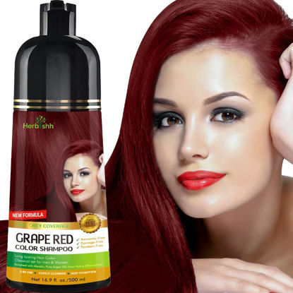 Picture of Herbishh Hair Color Shampoo (Grape Red) - Magic Hair Dye for Gray Hair - Ammonia-Free, 3-in-1 Shampoo Conditioner - Lasts 2-3 Weeks, 500 ml