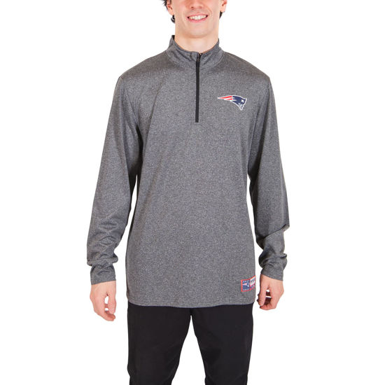 Picture of Ultra Game NFL Men's Super Soft Quarter Zip Long Sleeve T-Shirt, New England Patriots, Heather Charcoal, Medium