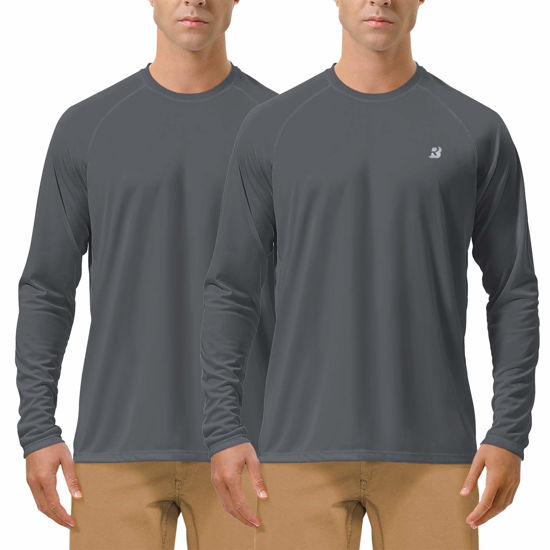 Picture of Roadbox Men's 2 Pack UV Sun Protection SPF UPF 50+ Long Sleeve Quick Dry Fishing Shirts Outdoor Rash Guard for Running Hiking Swimming