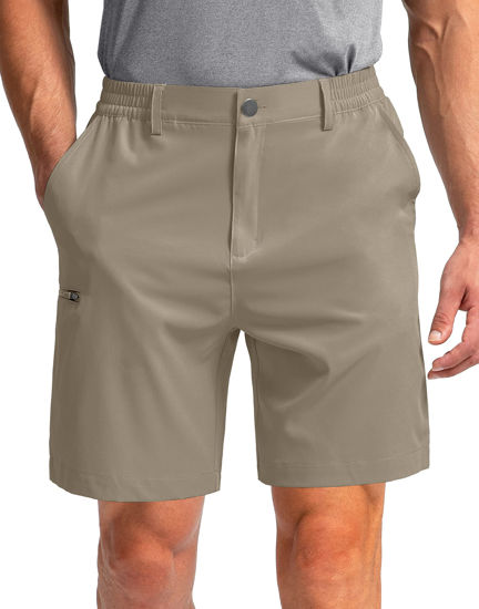 Picture of Pinkbomb Men's Golf Shorts with 6 Pockets Stretch Quick Dry Hiking Work Dress Shorts for Men (Dusty Khaki, Large)