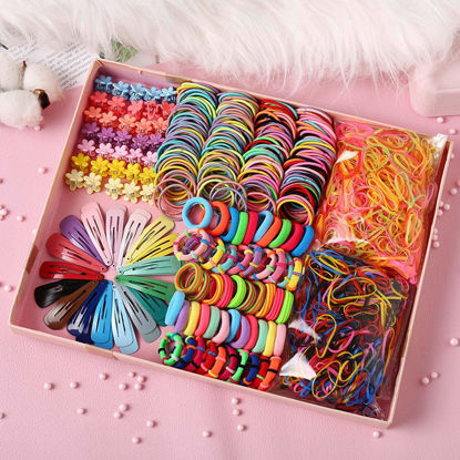 Picture of 2024 New Colorful Cute Hair Ties Hair Clips Hairband Sets, Soft Scrunchies Hair Ties Elastic Hair Bands Small Rubber Bands Elastic Ponytail Holders for Girls Kids Women